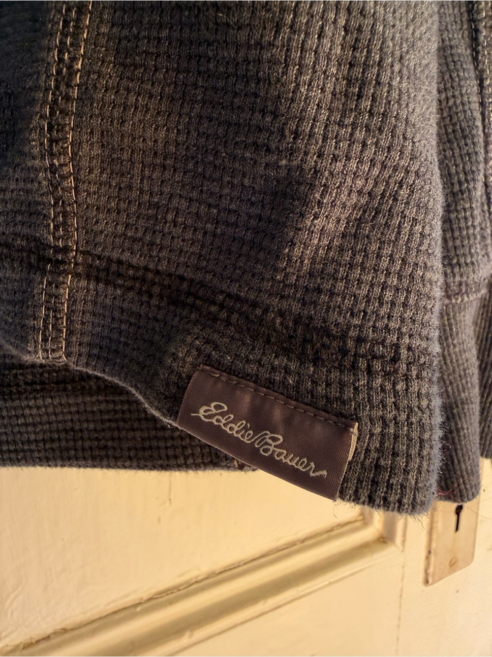 Eddie Bauer Men's Charcoal Gray Waffle Crewneck Sweater - Picture 2 of 6
